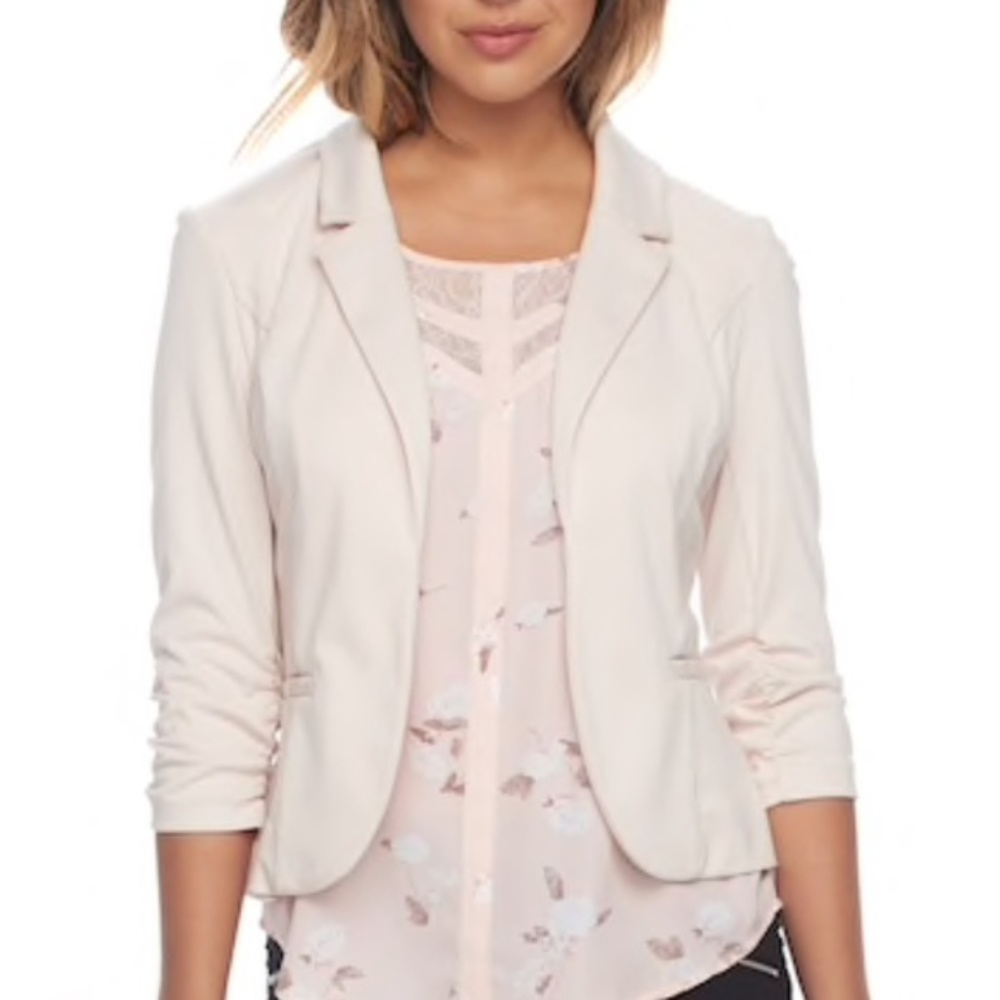 Candie's® Ruched Lace Knit Blazer in Blush - NWT